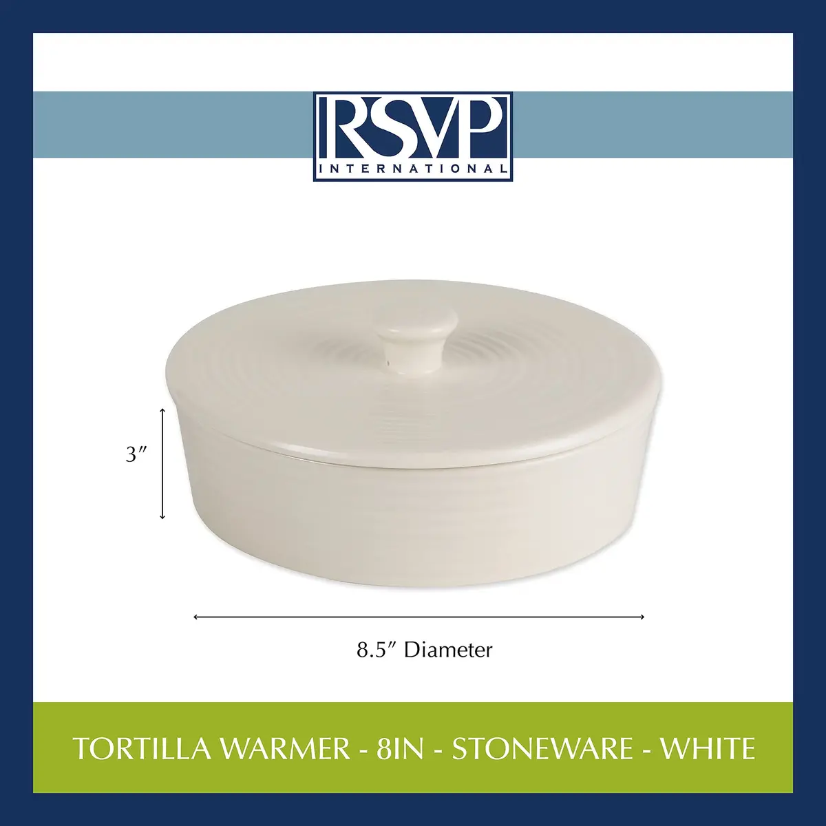 RSVP International Stoneware Tortilla Warmer & Server with Lid | Microwave & Oven Safe, 8.5" Diameter - view 3