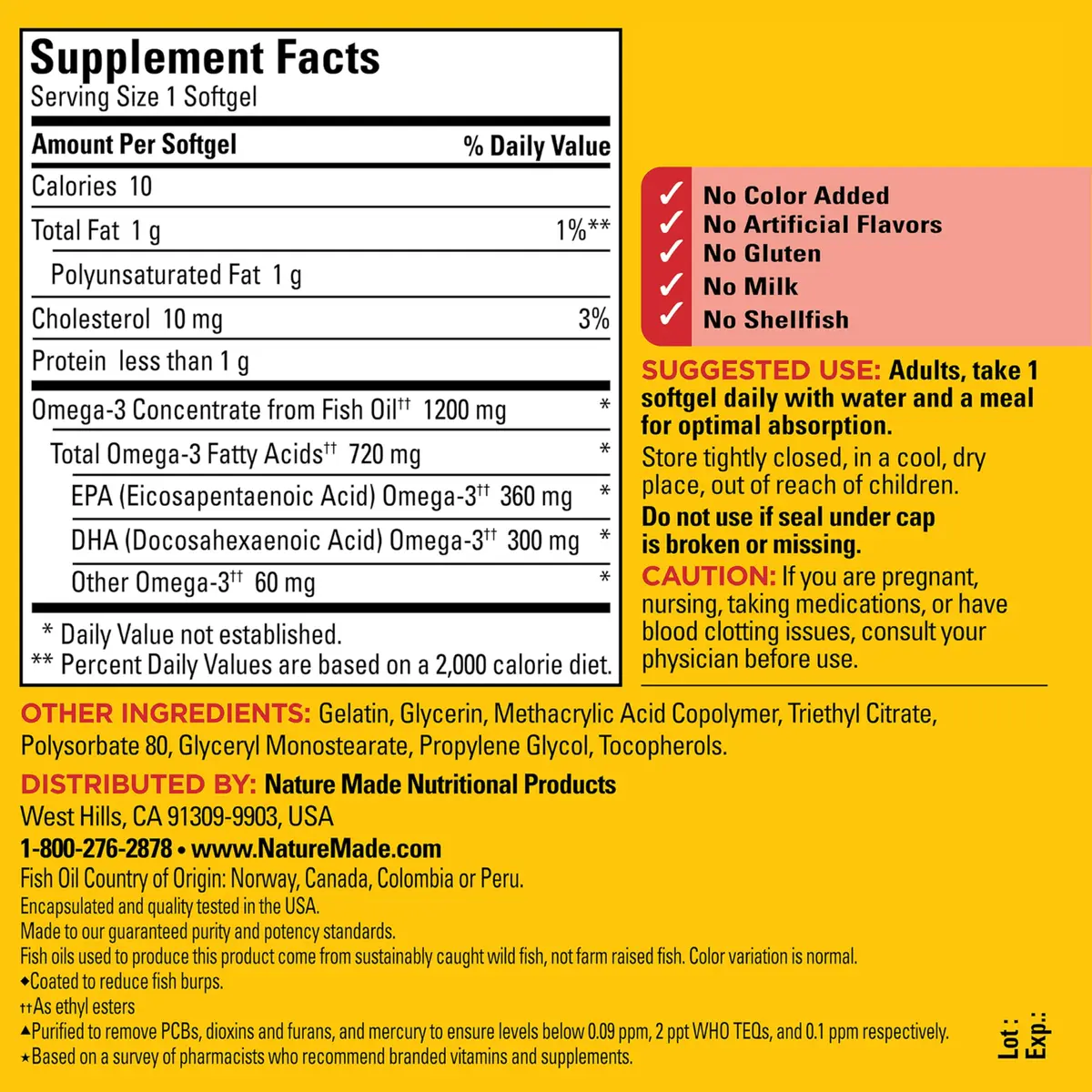 Nature Made Burp Less Fish Oil Omega 3 1200 mg Softgels, 120 Count | Heart, Brain & Eye Support - view 7