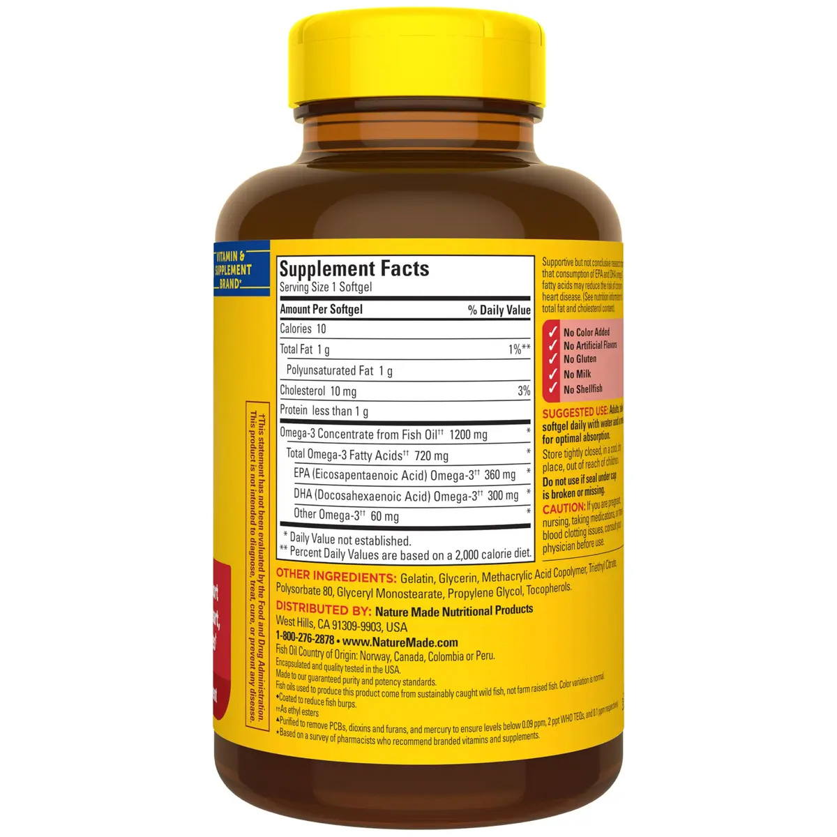 Nature Made Burp Less Fish Oil Omega 3 1200 mg Softgels, 120 Count | Heart, Brain & Eye Support - view 8