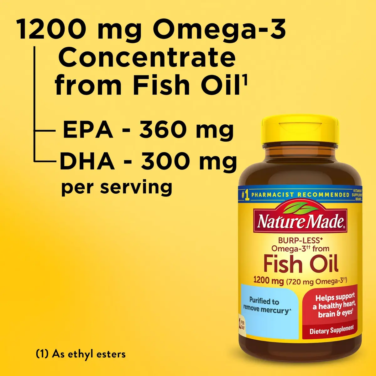 Nature Made Burp Less Fish Oil Omega 3 1200 mg Softgels, 120 Count | Heart, Brain & Eye Support - view 3
