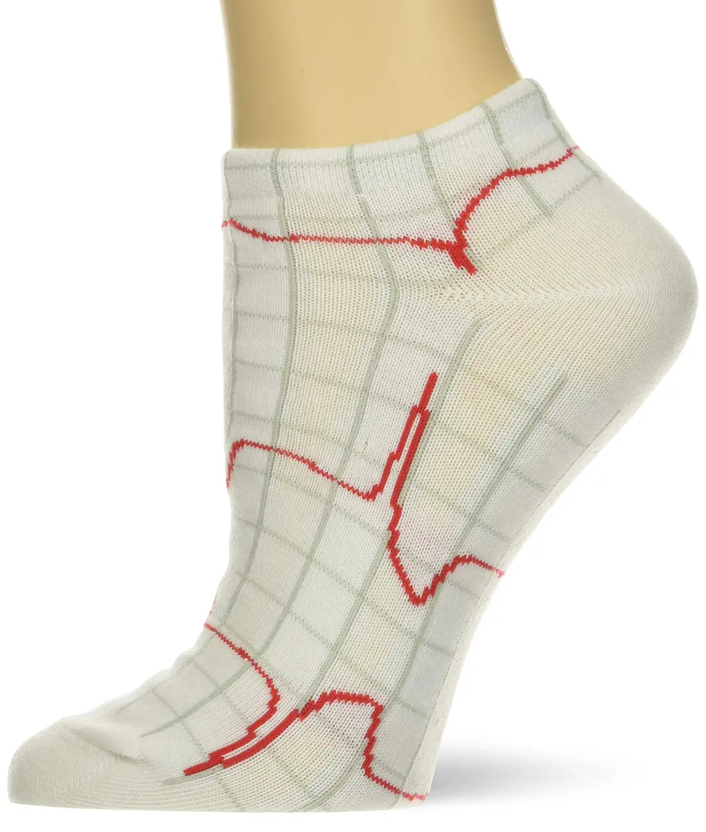 Prestige Medical Heartbeat EKG on White Nurse Ankle Socks | Ankle-Length, Cotton Blend, Unisex Fit - main product image