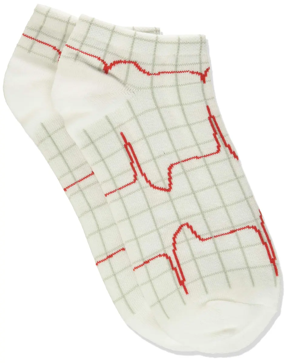 Prestige Medical Heartbeat EKG on White Nurse Ankle Socks | Ankle-Length, Cotton Blend, Unisex Fit - view 4