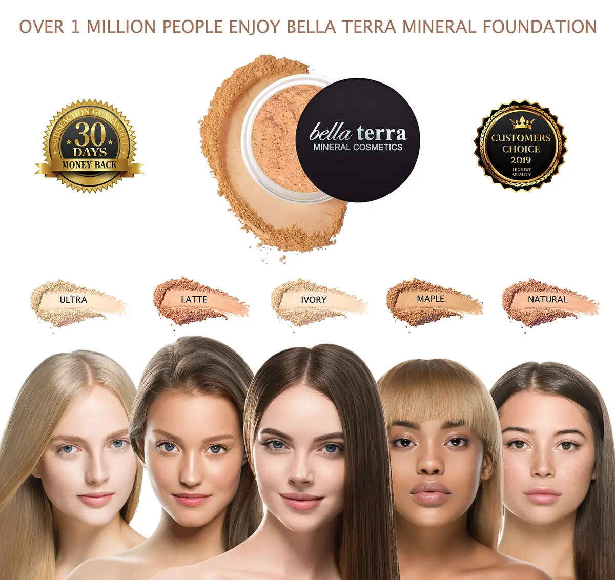 Bellaterra Cosmetics Mineral Powder Foundation Latte | Medium Warm Shade | Buildable Matte Finish 9g - view 7
