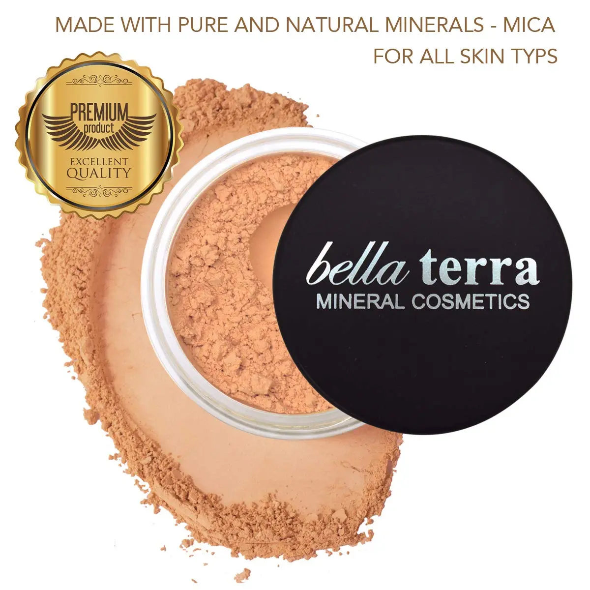 Bellaterra Cosmetics Mineral Powder Foundation Latte | Medium Warm Shade | Buildable Matte Finish 9g - view 2