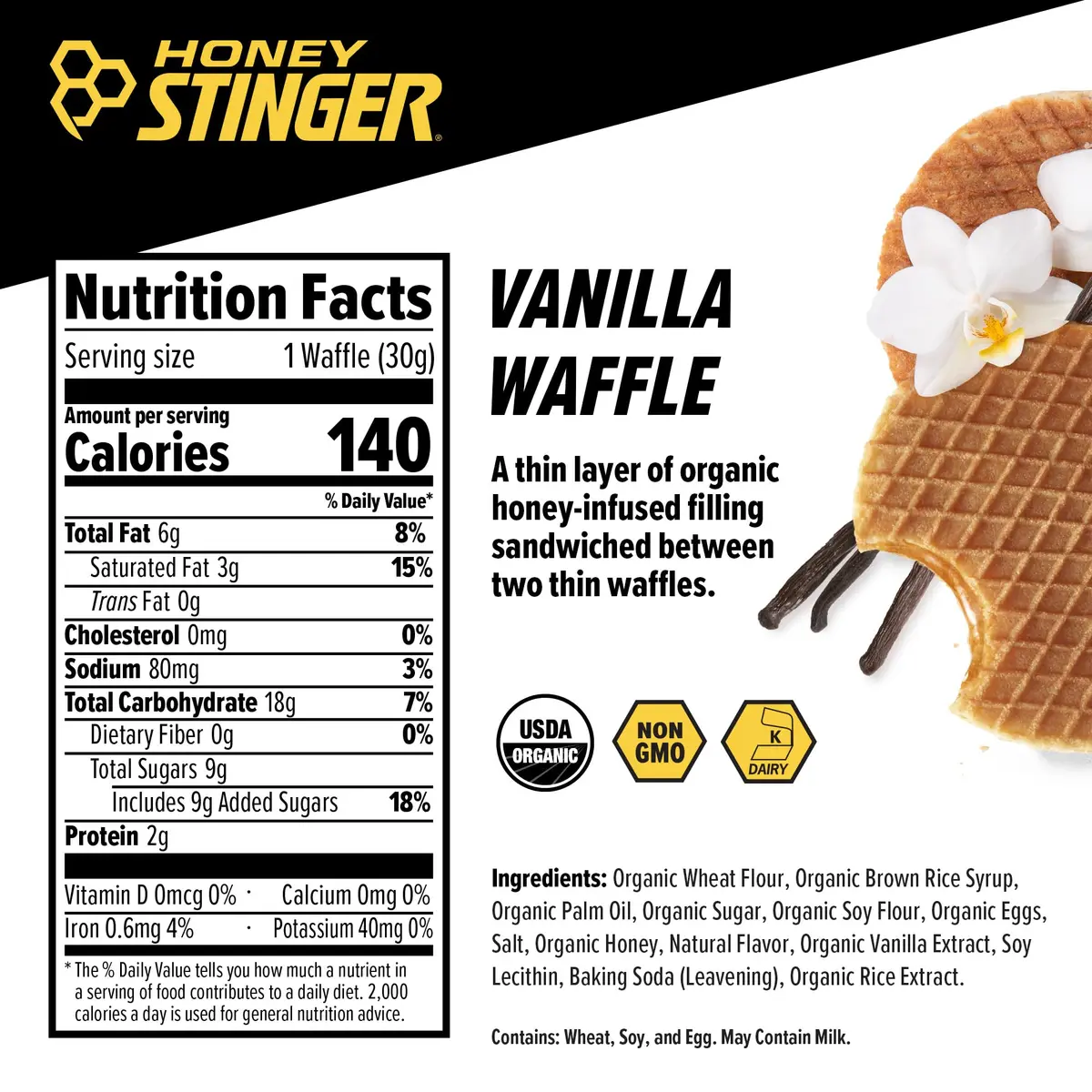 Honey Stinger Organic Vanilla Waffle Energy Stroopwafel 16 Count (16.96 oz) | USDA Organic Energy Snack - view 3