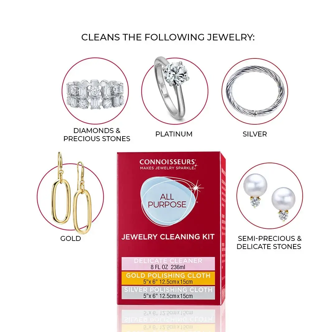 Connoisseurs All-Purpose Jewelry Cleaning Kit with Delicate Cleaner & Polishing Cloths | 237ml (8 Fl Oz) - view 6