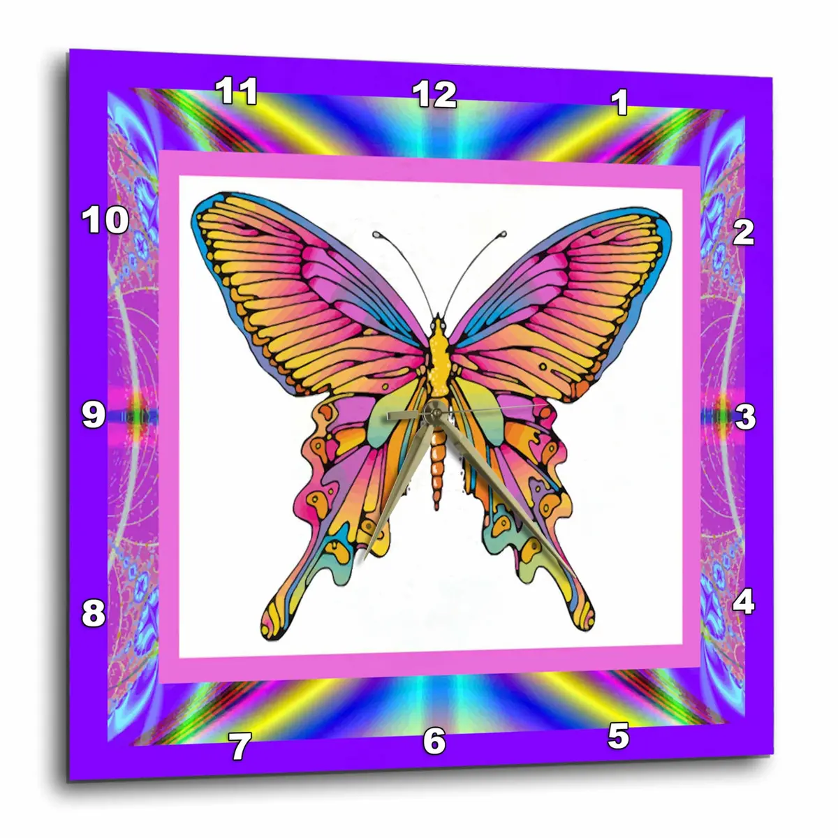 3dRose Wall Clock Silent - 10 inch - Psychedelic Butterfly - Designs Retro Themes | 10 inch Round Aluminum - main product image