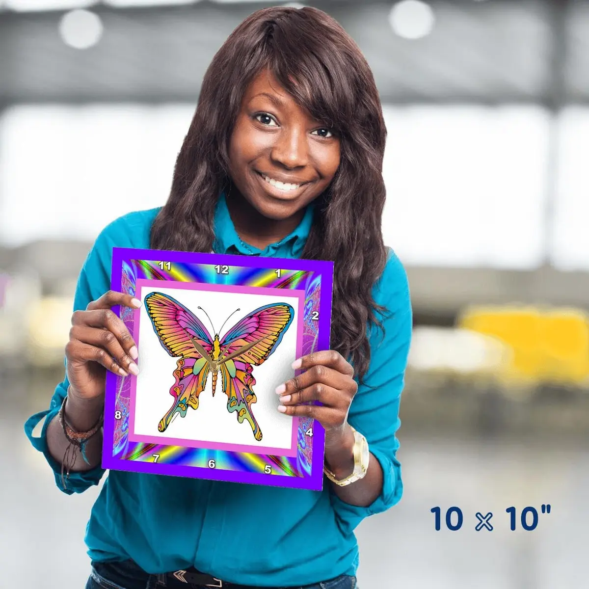 3dRose Wall Clock Silent - 10 inch - Psychedelic Butterfly - Designs Retro Themes | 10 inch Round Aluminum - view 6