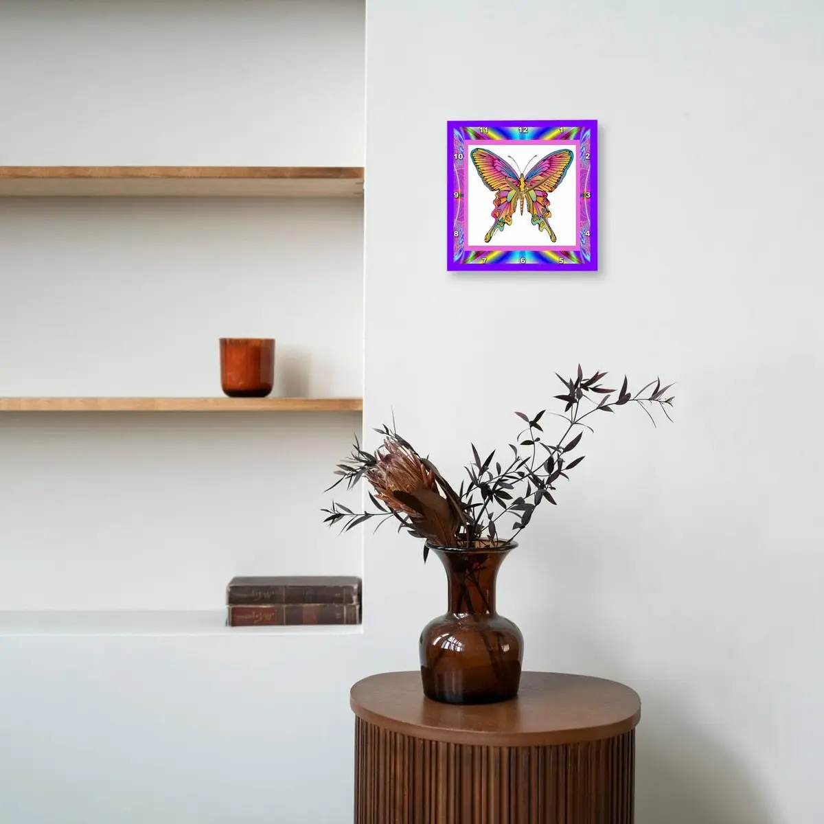 3dRose Wall Clock Silent - 10 inch - Psychedelic Butterfly - Designs Retro Themes | 10 inch Round Aluminum - view 10