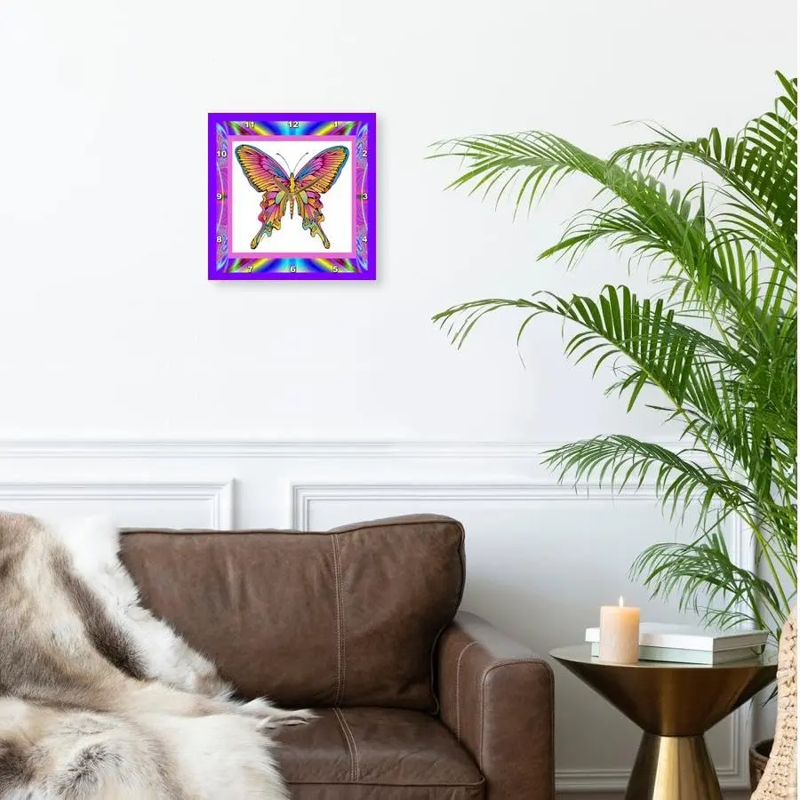 3dRose Wall Clock Silent - 10 inch - Psychedelic Butterfly - Designs Retro Themes | 10 inch Round Aluminum - view 4
