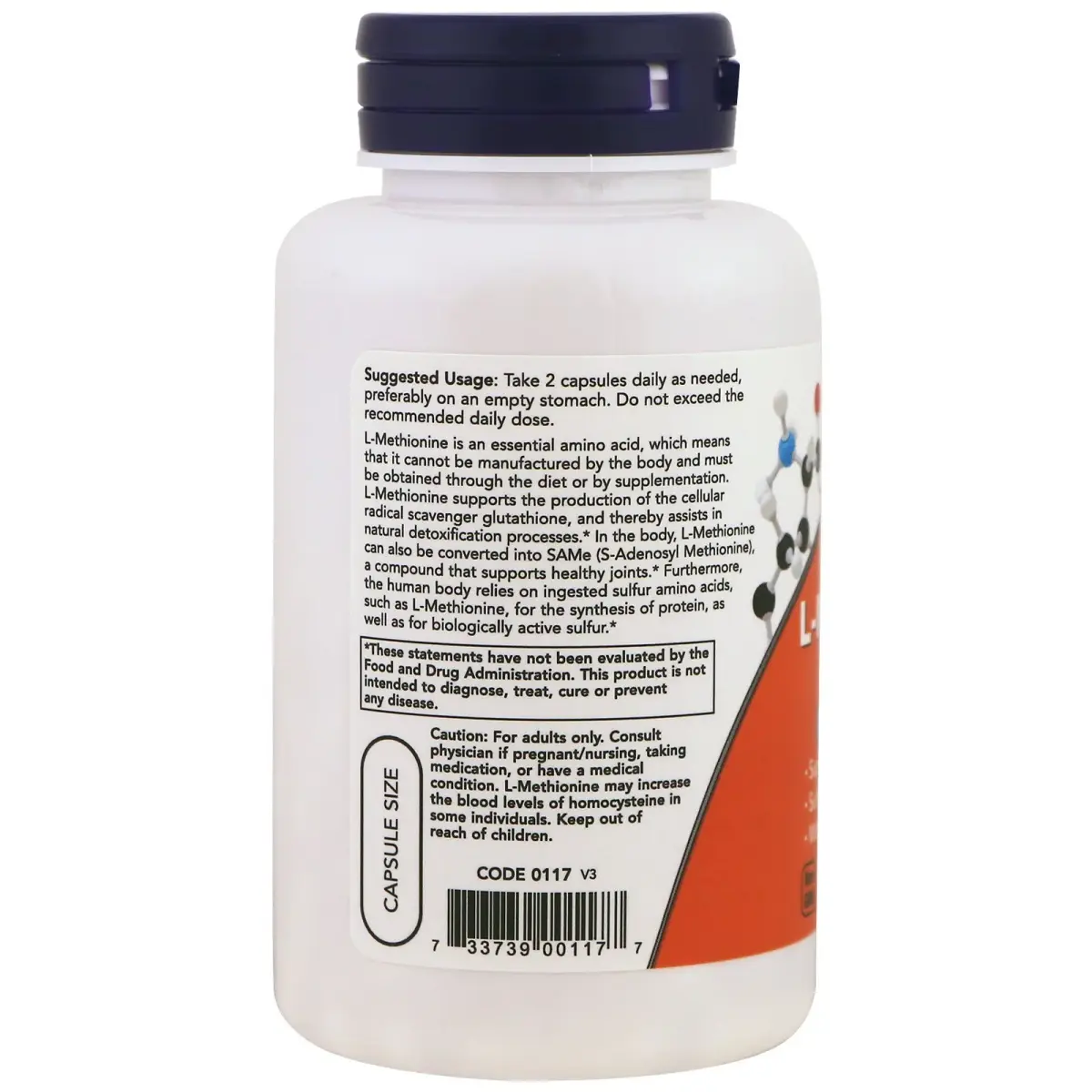 NOW Foods L-Methionine 500 mg 100 Capsules | Essential Amino Acid for Detox Support - view 3