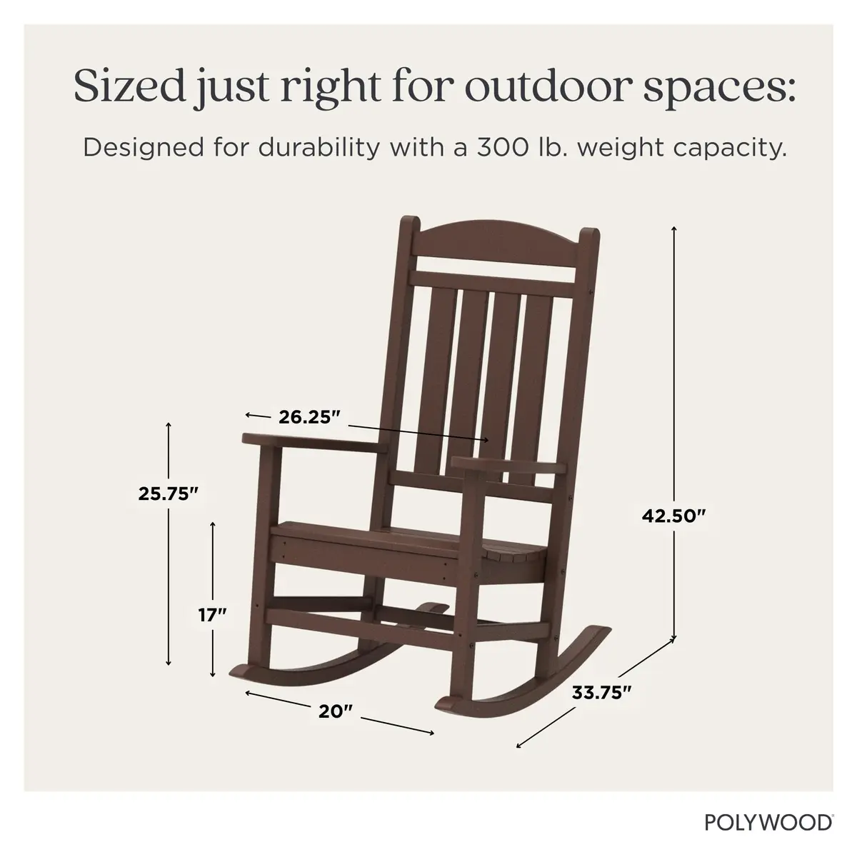 Polywood Presidential Rocking Chair in Mahogany | Durable Outdoor Furniture (70-120 chars) - view 3