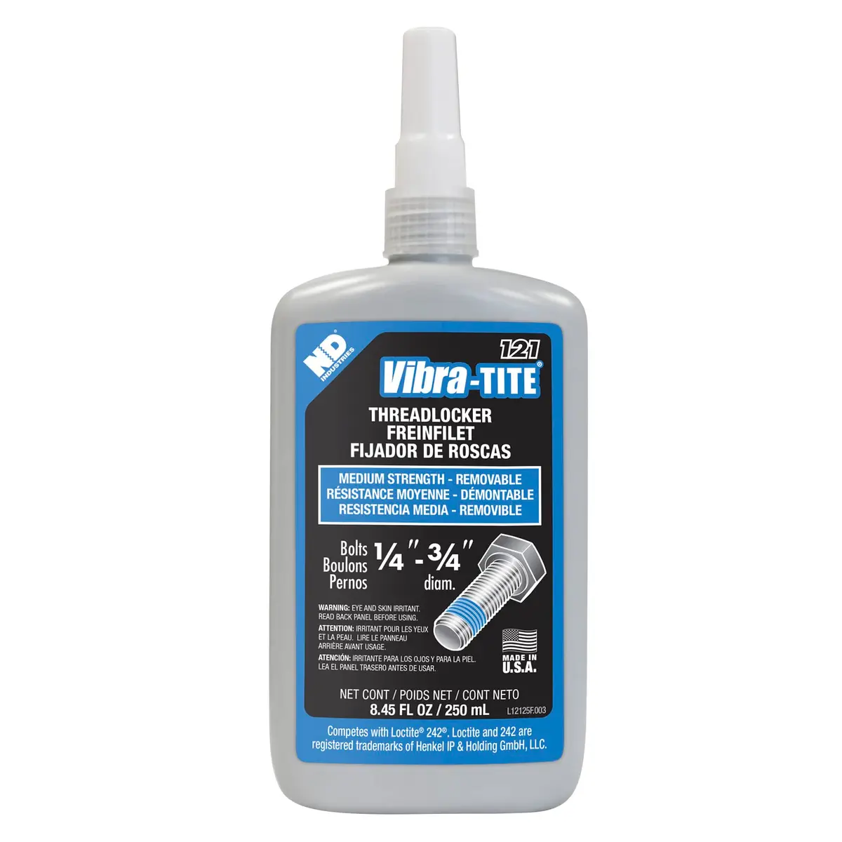 Vibra-TITE 121 Medium Strength Threadlocker 250 ml | Removable Anaerobic Sealant for Car & Machinery - main product image