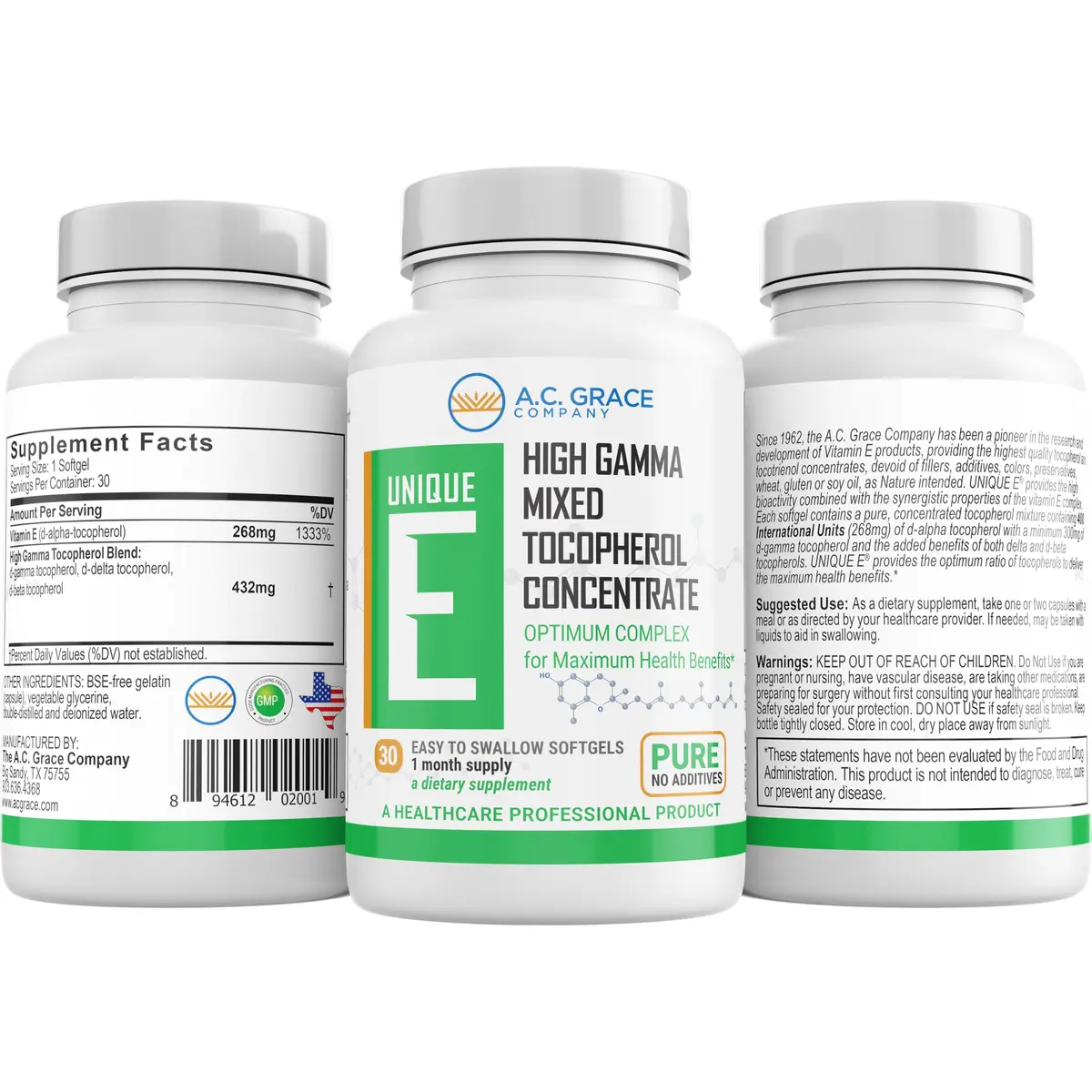 Unique E Mixed Tocopherols Vitamin E Softgels 30 Count | High Gamma Complex Support - view 2