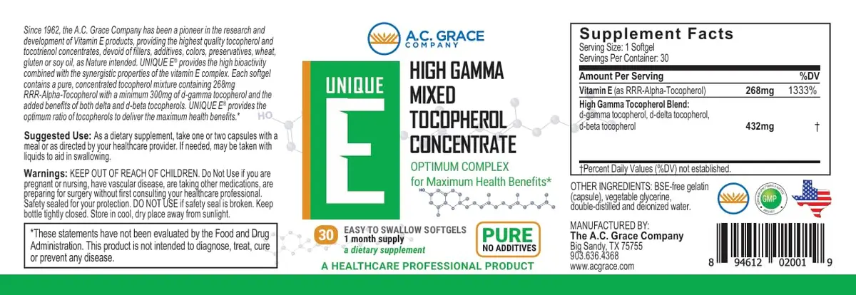 Unique E Mixed Tocopherols Vitamin E Softgels 30 Count | High Gamma Complex Support - view 5