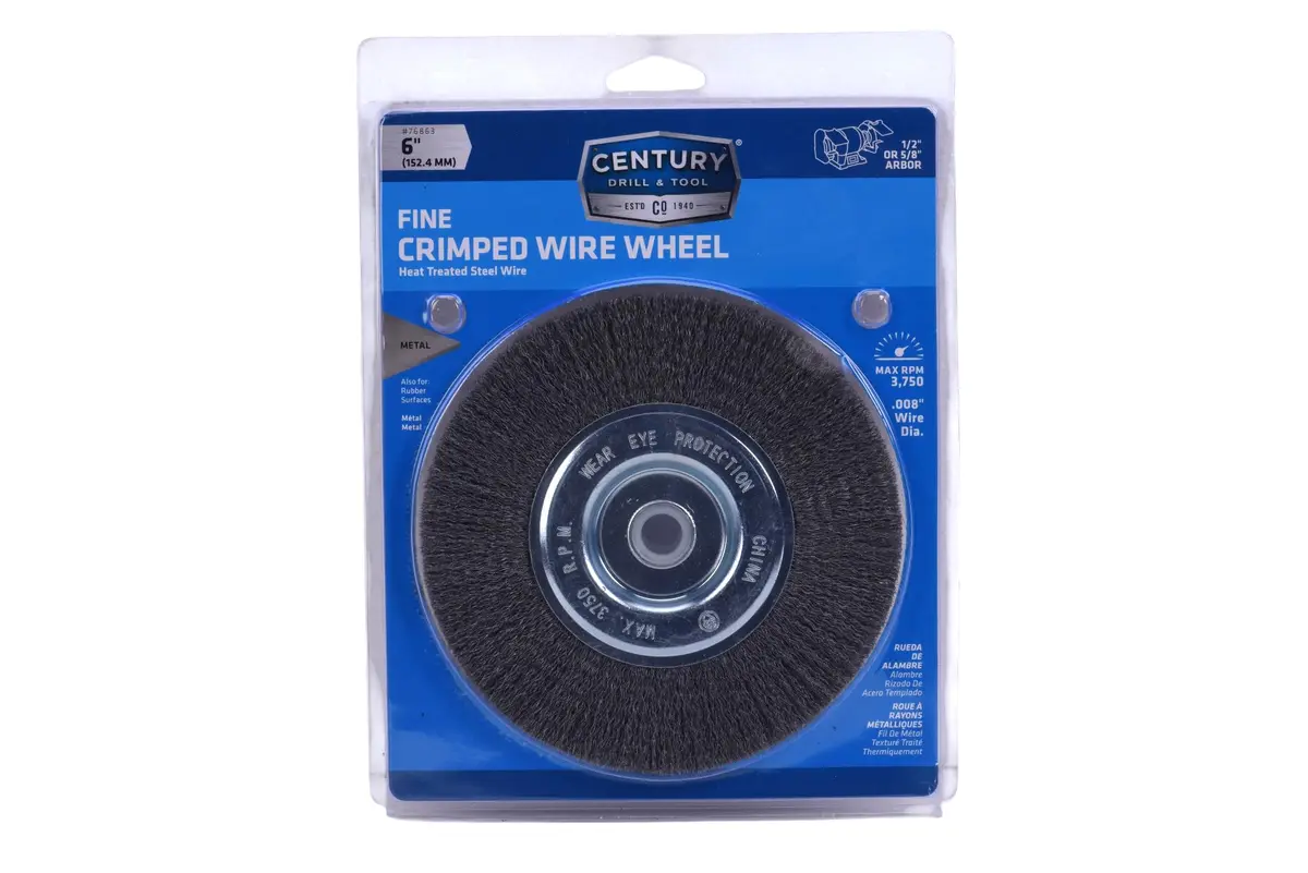 Century Drill & Tool 76863 Bench Grinder Wire Wheel, 6" Fine & Crimped | Rust-Resistant Carbon Steel Wire - view 5