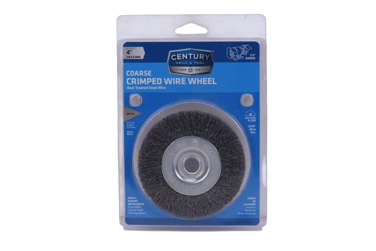 Century Drill & Tool 76841 Bench Grinder Wire Wheel, 4" Coarse & Crimped | Metal Cleaning & Rust Removal - view 5