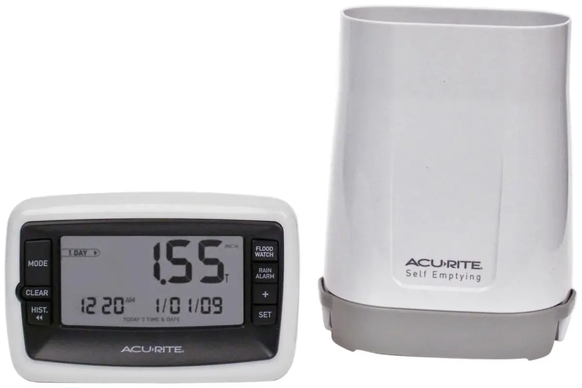 AcuRite Wireless Digital Rain Gauge with Self-Emptying Collector 0.88 lb (0.4 kg) | Measures Rainfall in Inches or Millimeters with History & Alerts - main product image