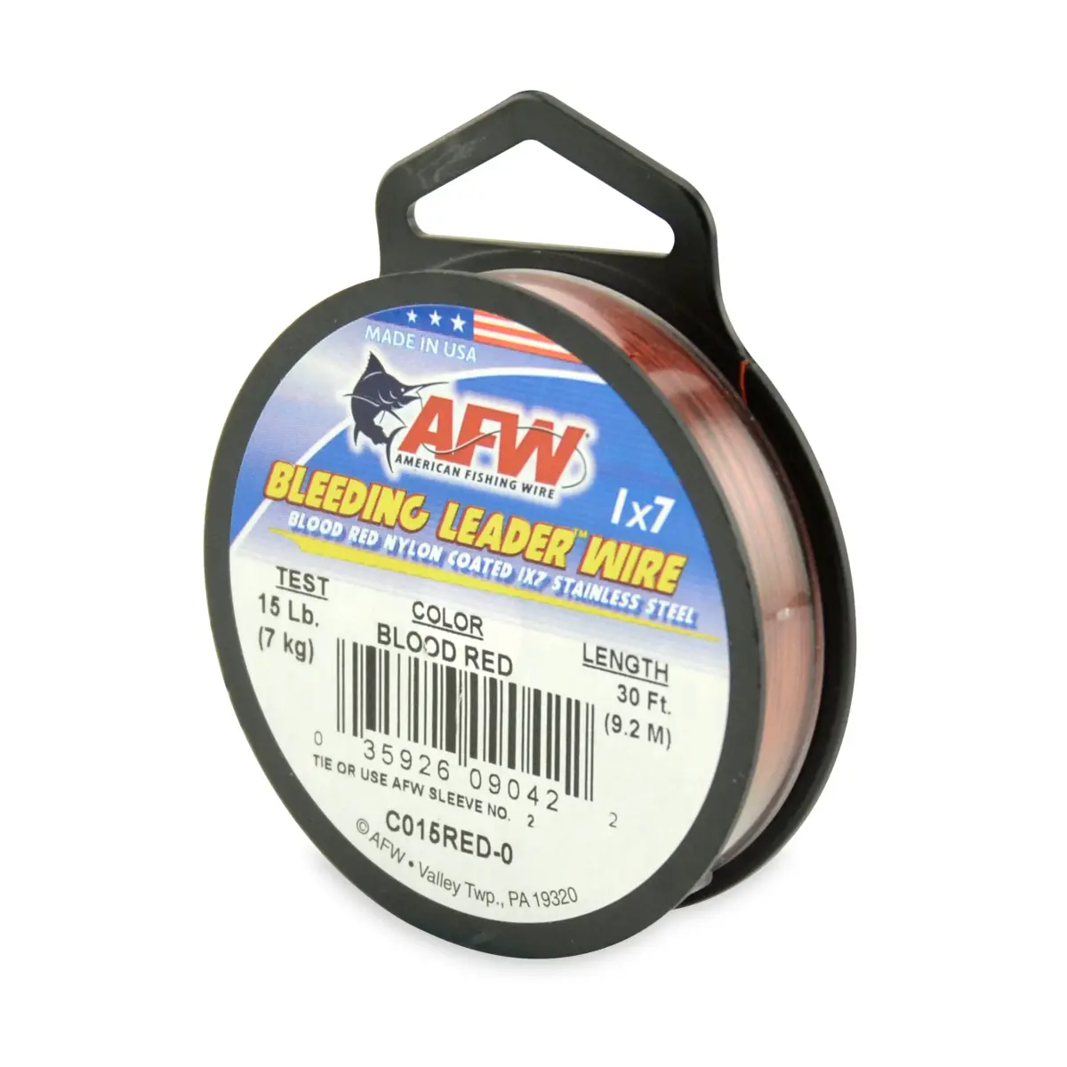 AFW Bleeding Leader Blood Red Nylon Coated 1x7 Stainless Steel Leader Wire, 15 Pound Test, 30-Feet | Attracts Fish with Blood-Red Color - main product image