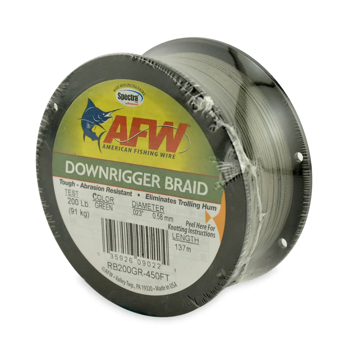 AFW Braided Spectra Fiber Downrigger Line, Green, 150lb, 137m | Less Resistance, Greater Depth - main product image