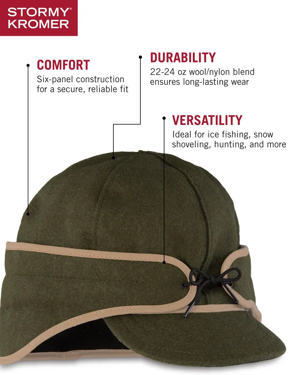 Stormy Kromer The Rancher Cap, Olive, Size 7 3/4 | Wool Insulated Winter Hat for Men - view 4
