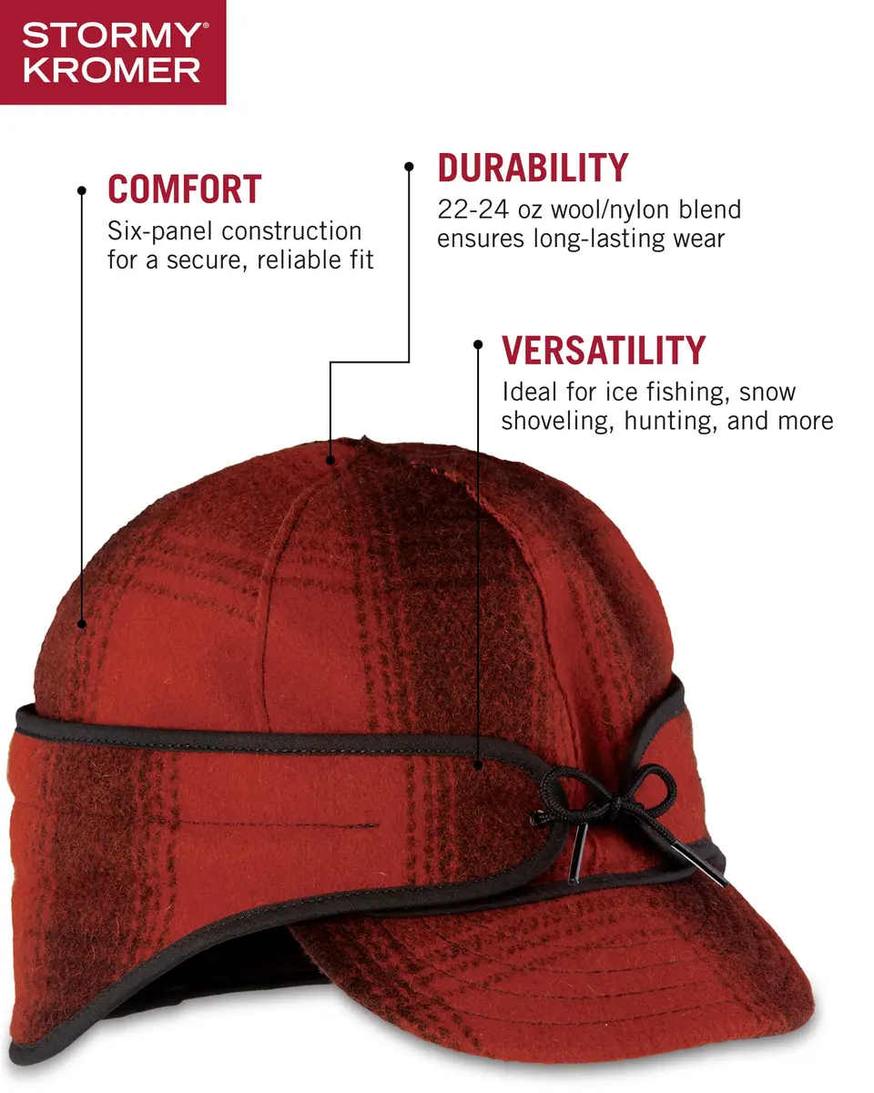 Stormy Kromer Rancher Cap, Red/Black Plaid, Size 7 5/8 | Extreme Cold Weather Insulation - view 4