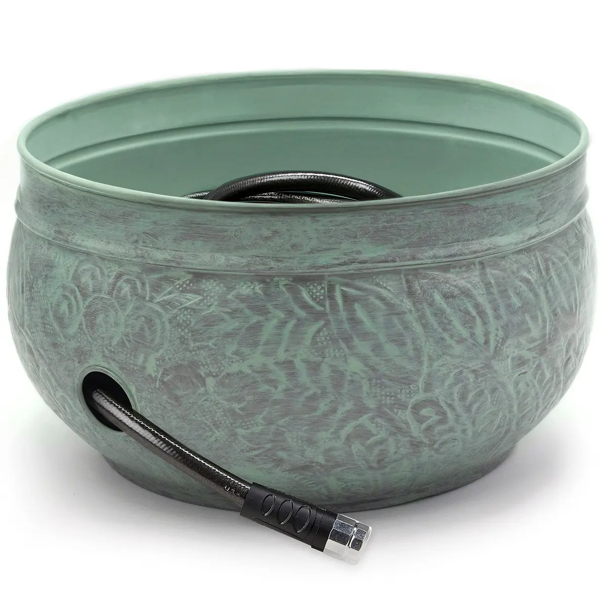 Good Directions 457 Key West Garden Hose Holder Pot, Large Capacity, Blue Verde Finish | Stylish outdoor hose storage - main product image