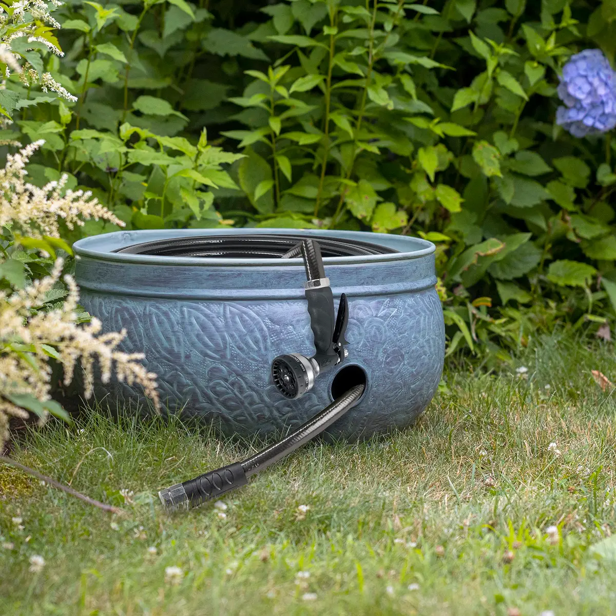 Good Directions 457 Key West Garden Hose Holder Pot, Large Capacity, Blue Verde Finish | Stylish outdoor hose storage - view 3