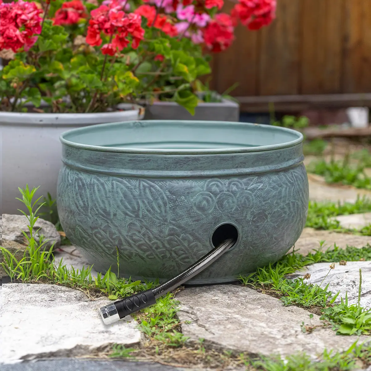 Good Directions 457 Key West Garden Hose Holder Pot, Large Capacity, Blue Verde Finish | Stylish outdoor hose storage - view 4