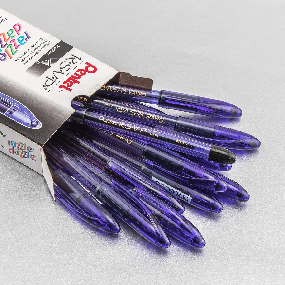 Pentel RSVP Razzle-Dazzle Ballpoint Pen 1.0mm Medium Line | Violet Barrel, Black Ink, Box of 12 - view 3