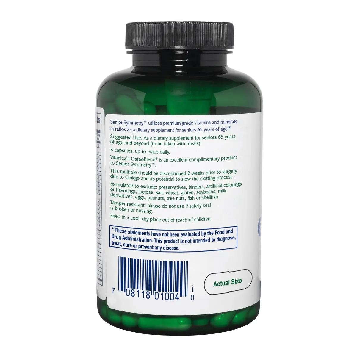 Vitanica Senior Symmetry Multivitamin for 65+ | Vegan, 180 Capsules, Supports Age-Related Nutritional Needs - view 3