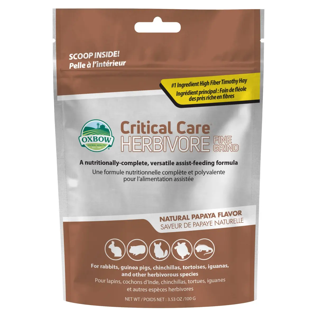 Oxbow Critical Care Herbivore Fine Grind Papaya 100g (3.53 oz) | Veterinary Assist Feeding Formula for Rabbits & Guinea Pigs - main product image