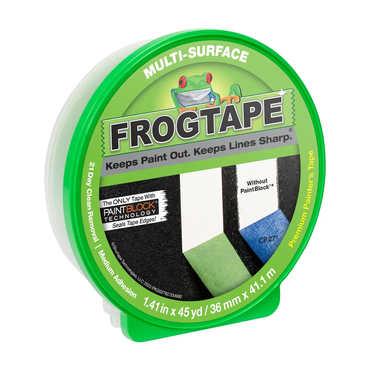 FrogTape Multi-Surface Painter's Tape with PAINTBLOCK, 1.41 in x 45 Yds | Sharp Edges, Clean Removal, USA Made - main product image