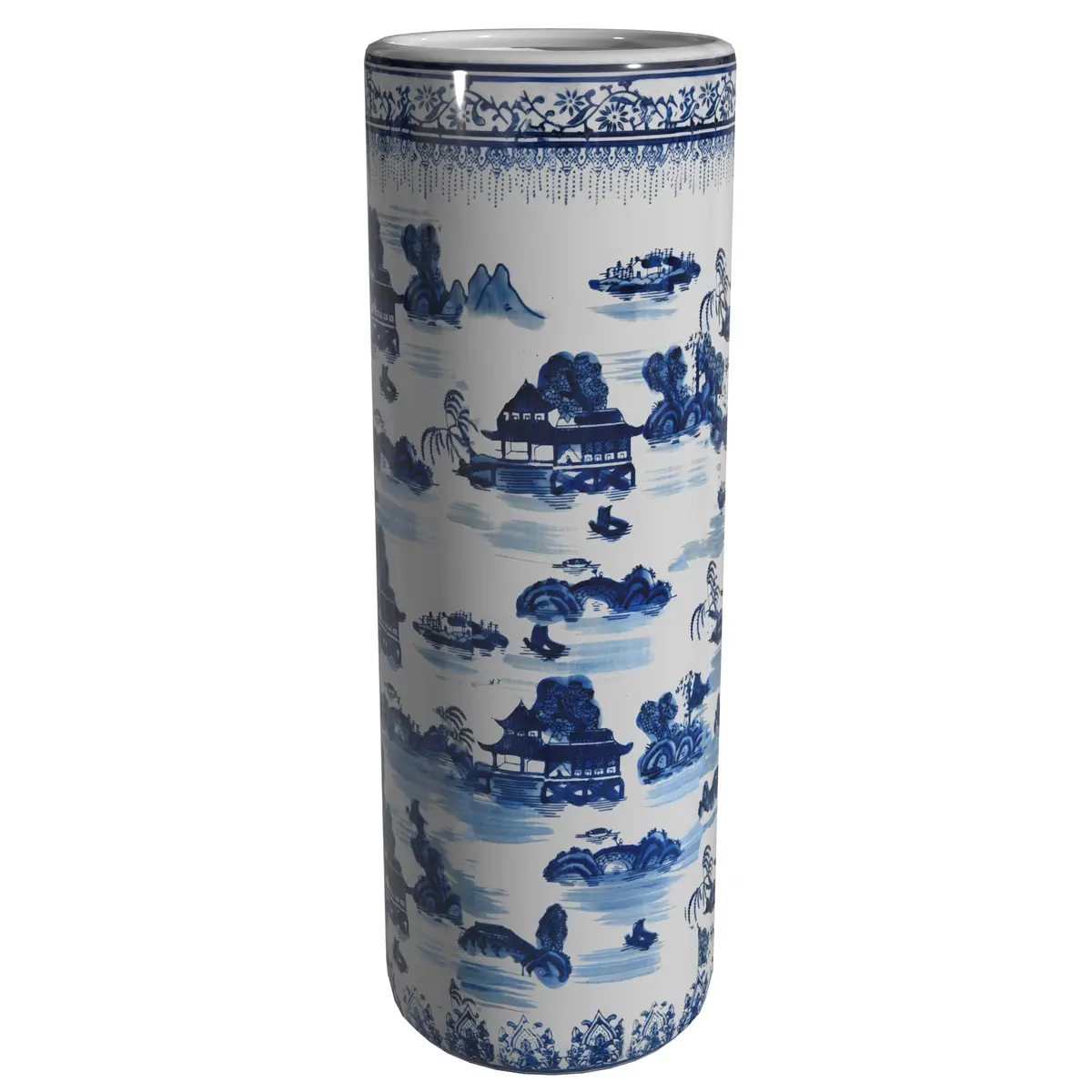 Red Lantern Oriental Furniture 20" Landscape Blue & White Porcelain Umbrella Stand | Traditional Chinese Design - main product image