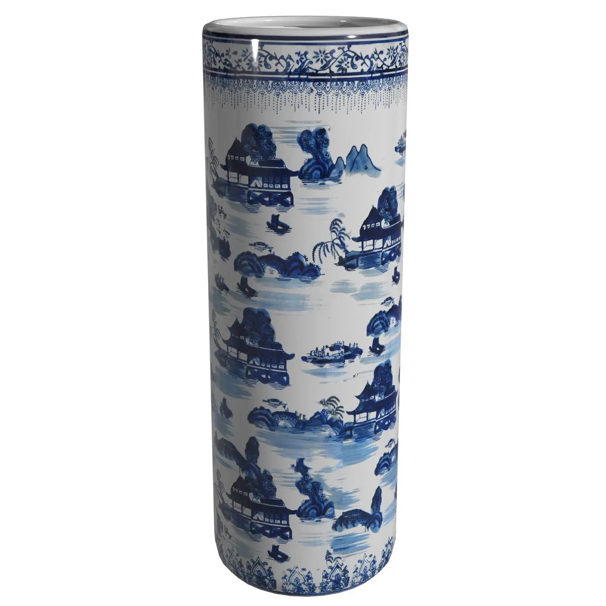 Red Lantern Oriental Furniture 20" Landscape Blue & White Porcelain Umbrella Stand | Traditional Chinese Design - view 6