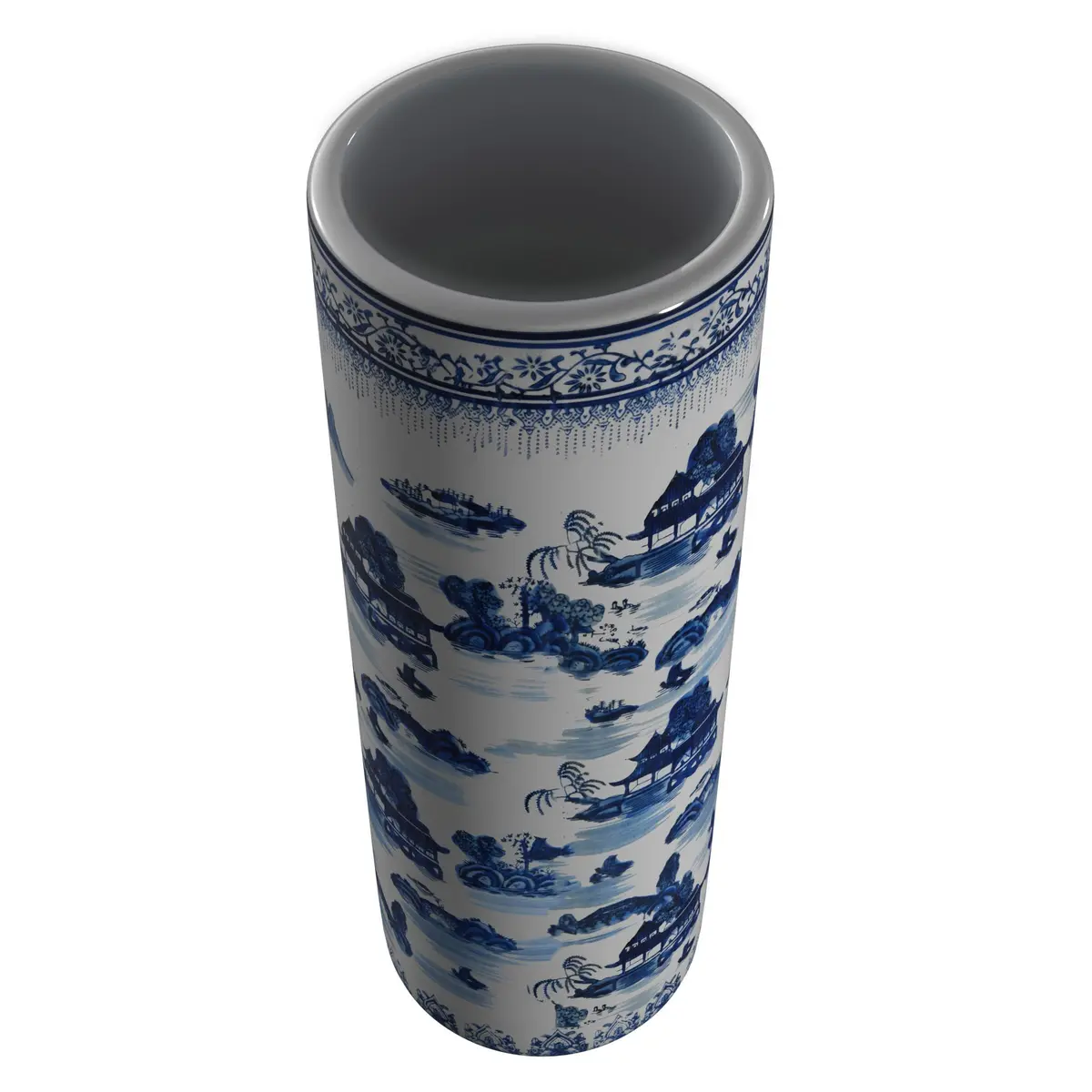 Red Lantern Oriental Furniture 20" Landscape Blue & White Porcelain Umbrella Stand | Traditional Chinese Design - view 7