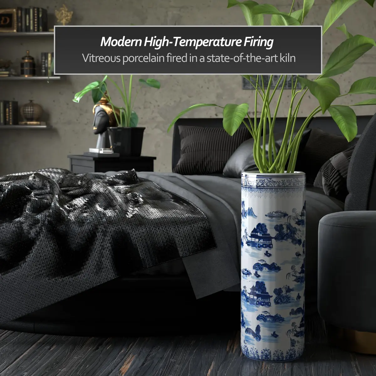 Red Lantern Oriental Furniture 20" Landscape Blue & White Porcelain Umbrella Stand | Traditional Chinese Design - view 3