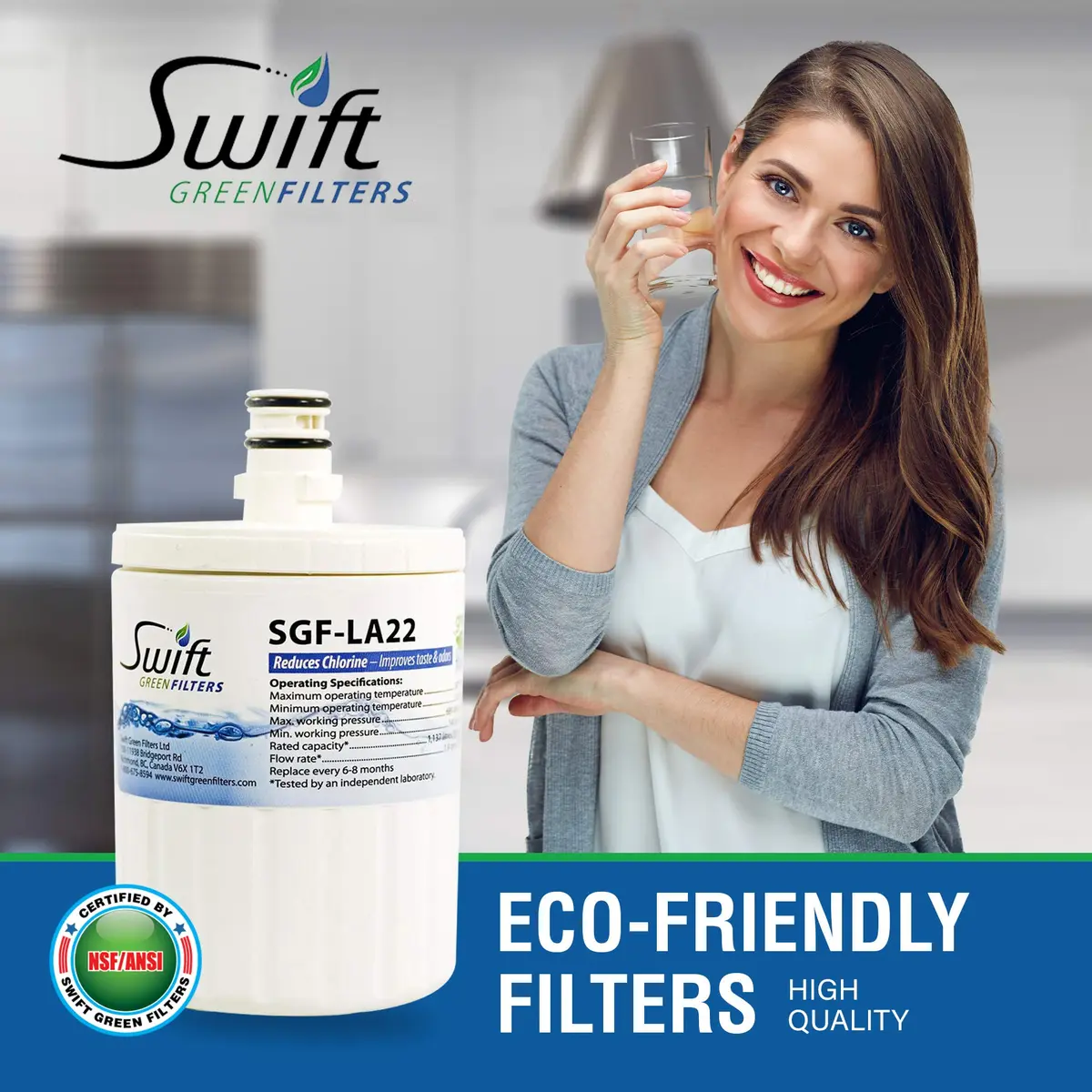 Swift Green Filters SGF-LA22 Compatible Refrigerator Water Filter 3-Pack | NSF Certified, Reduces Chlorine & Sediment, Made in USA - view 6