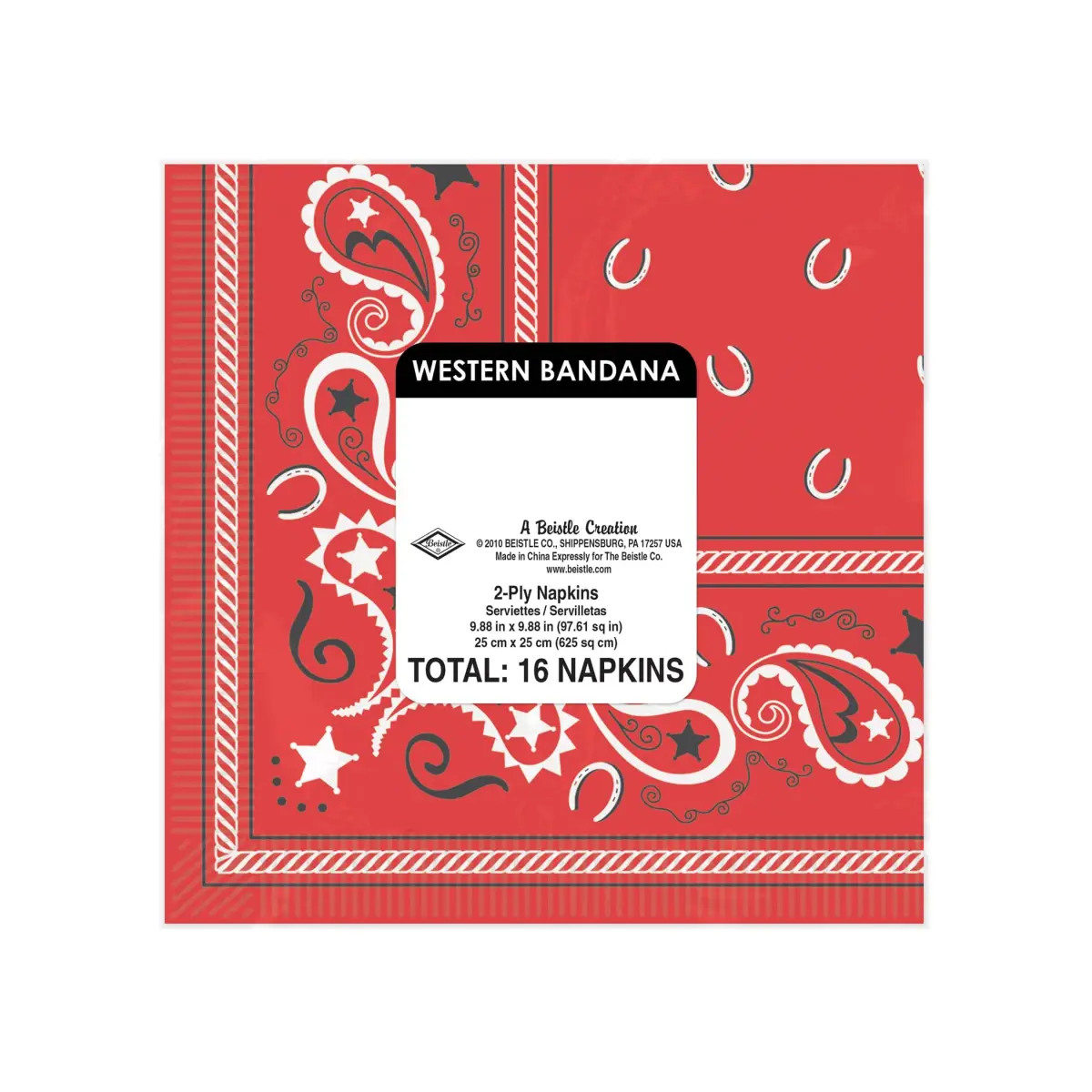 Beistle Red Bandana Beverage Napkins 16-Count (2-Ply) | Western Party Supplies for Events - view 5