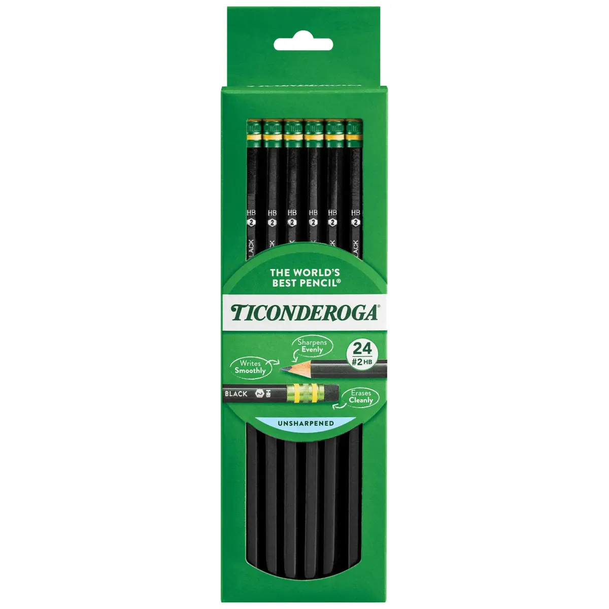 Ticonderoga Wood-Cased Pencils, HB Soft, Black, 24 Count | Trusted by Teachers for Smooth Writing - main product image