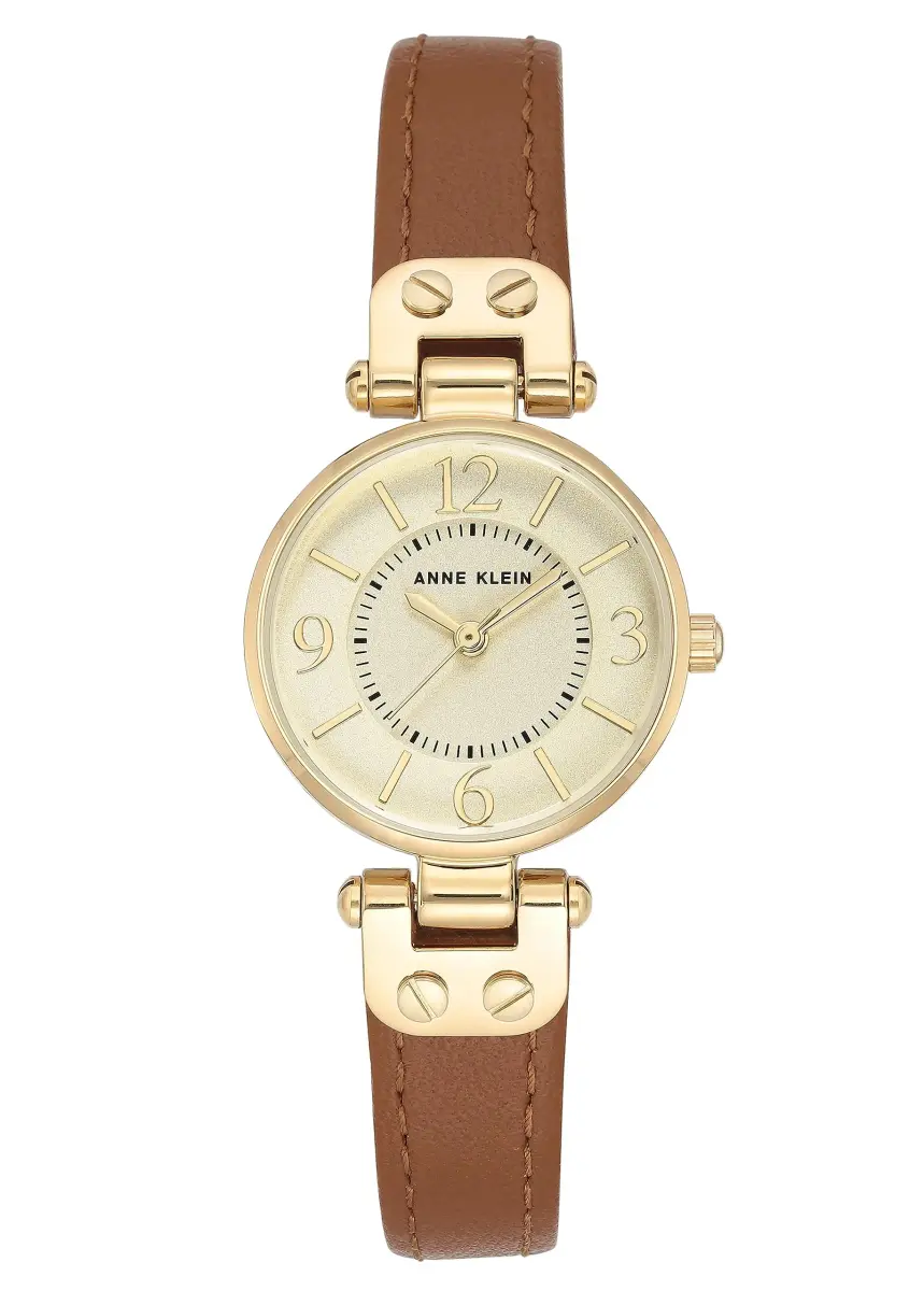 Anne Klein Women's 26mm Quartz Watch with Champagne Dial and Brown Leather Strap | Classic Dress Watch - main product image
