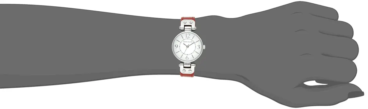 Anne Klein Women's 26mm Silver-Tone White Dial Red Leather Strap Watch | Japanese Quartz Movement - view 4