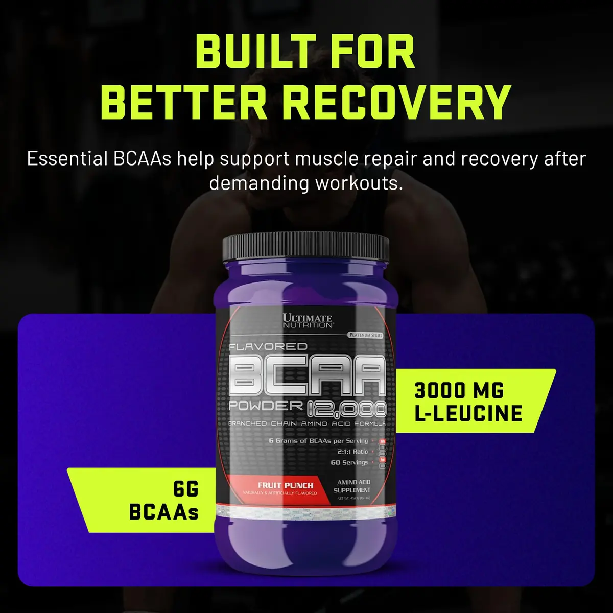 Ultimate Nutrition BCAA Powder 12000, Fruit Punch | 6g Amino Acids for Muscle Recovery & Endurance - view 3