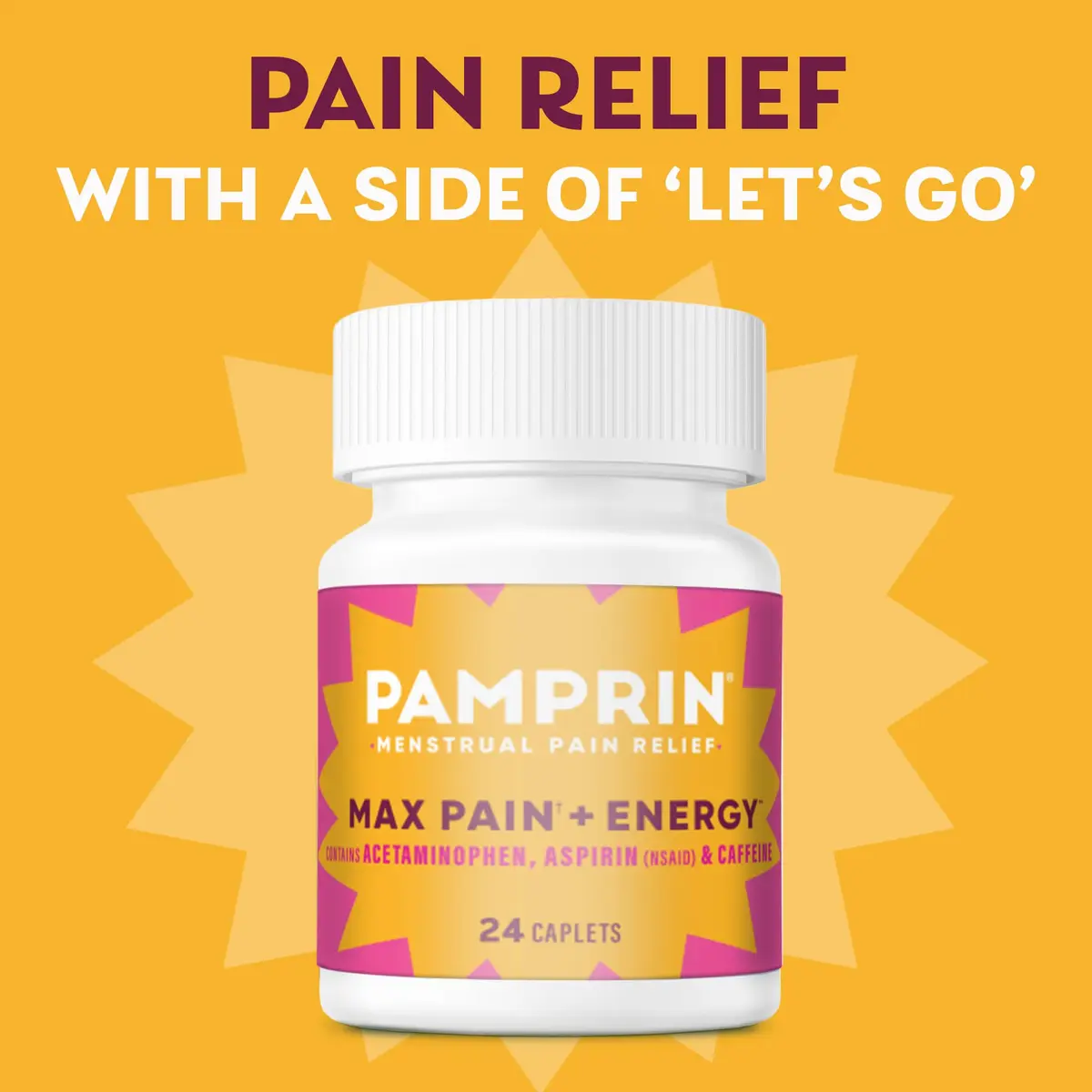 Pamprin Max Pain + Energy Caplets 24 Count | Menstrual Relief for Cramps, Bloating & Fatigue - view 2