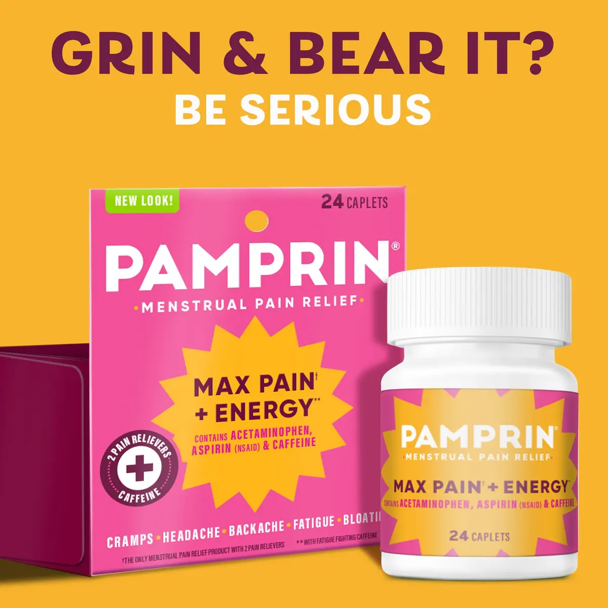 Pamprin Max Pain + Energy Caplets 24 Count | Menstrual Relief for Cramps, Bloating & Fatigue - view 3