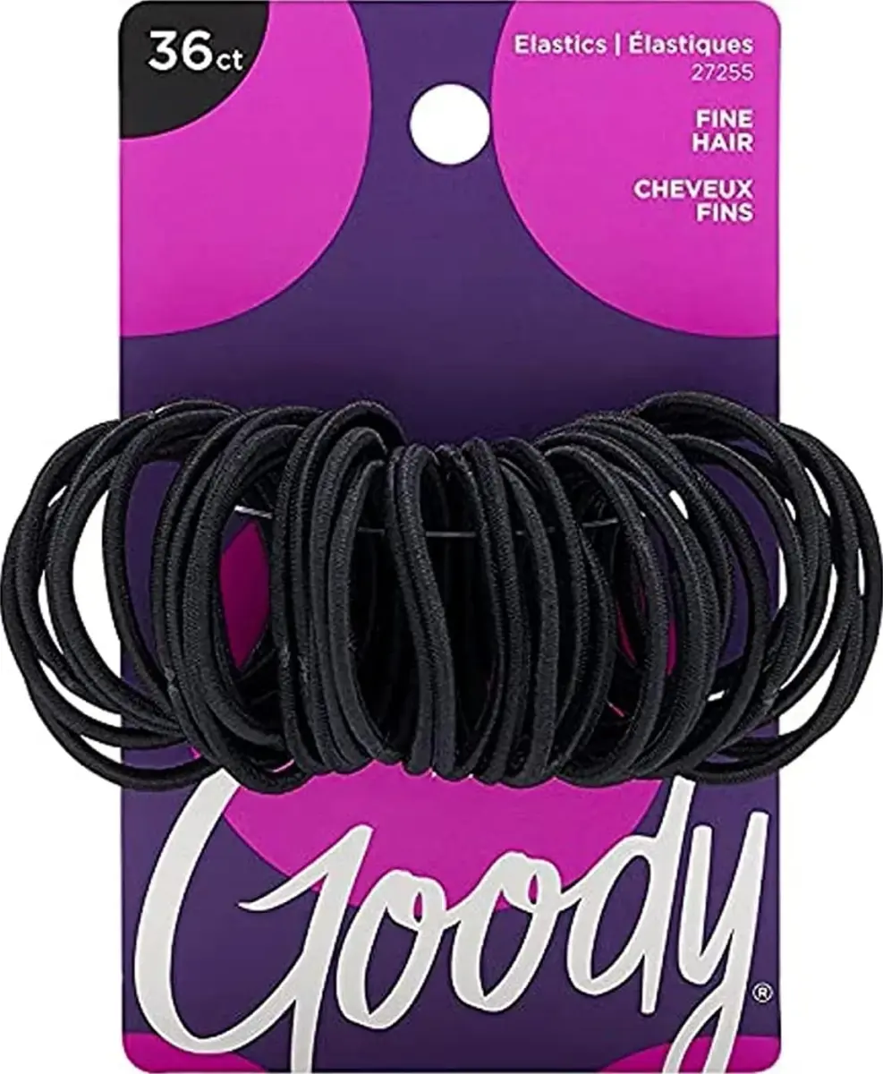 Goody Ouchless Hair Elastics, Black, 36 Count (2mm) | Gentle Hold for Fine to Medium Hair - main product image