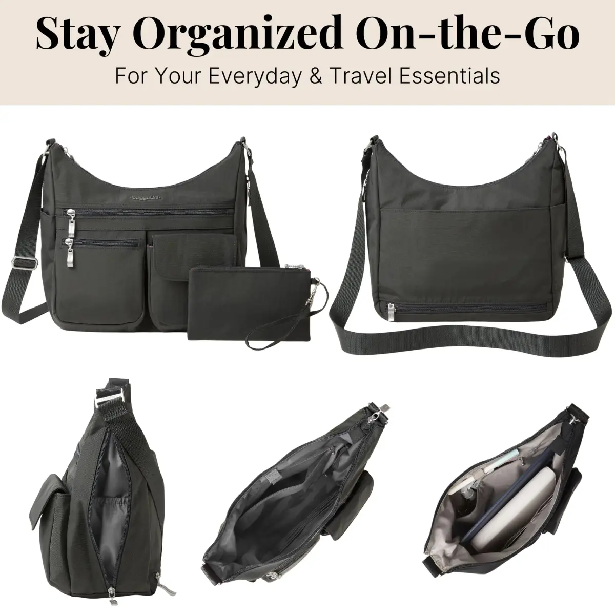 Baggallini Everywhere Bagg Hobo Crossbody Bag for Women 25cm (11") x 23cm (9") x 13cm (5") | Water-Resistant Travel Bag with RFID Wristlet - view 6
