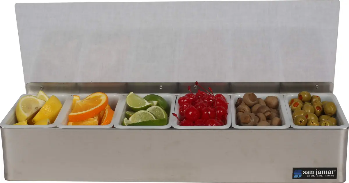 San Jamar Stainless Steel Garnish Tray with Hinged Lid, 4.4 L (18.5 X 6.5 X 4 Inches) | Professional Bar & Restaurant Serveware - view 6