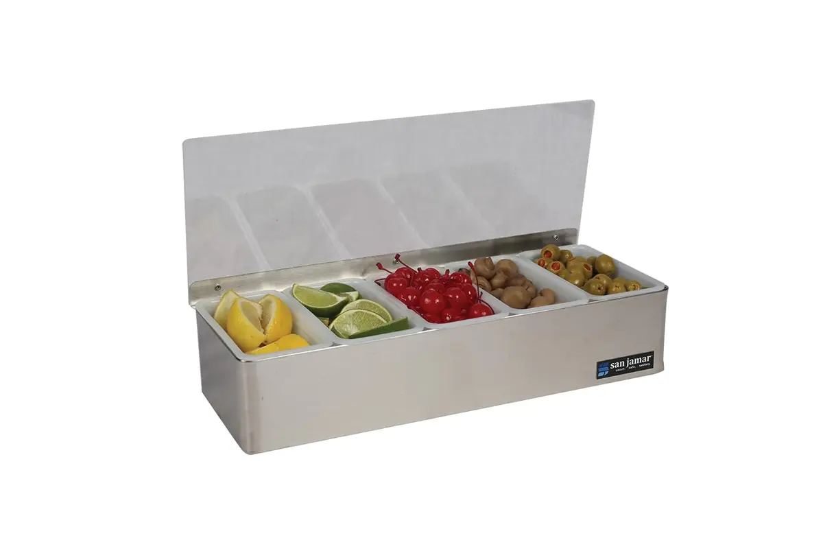 San Jamar Stainless Steel Garnish Tray with Hinged Lid, 4.4 L (18.5 X 6.5 X 4 Inches) | Professional Bar & Restaurant Serveware - view 3