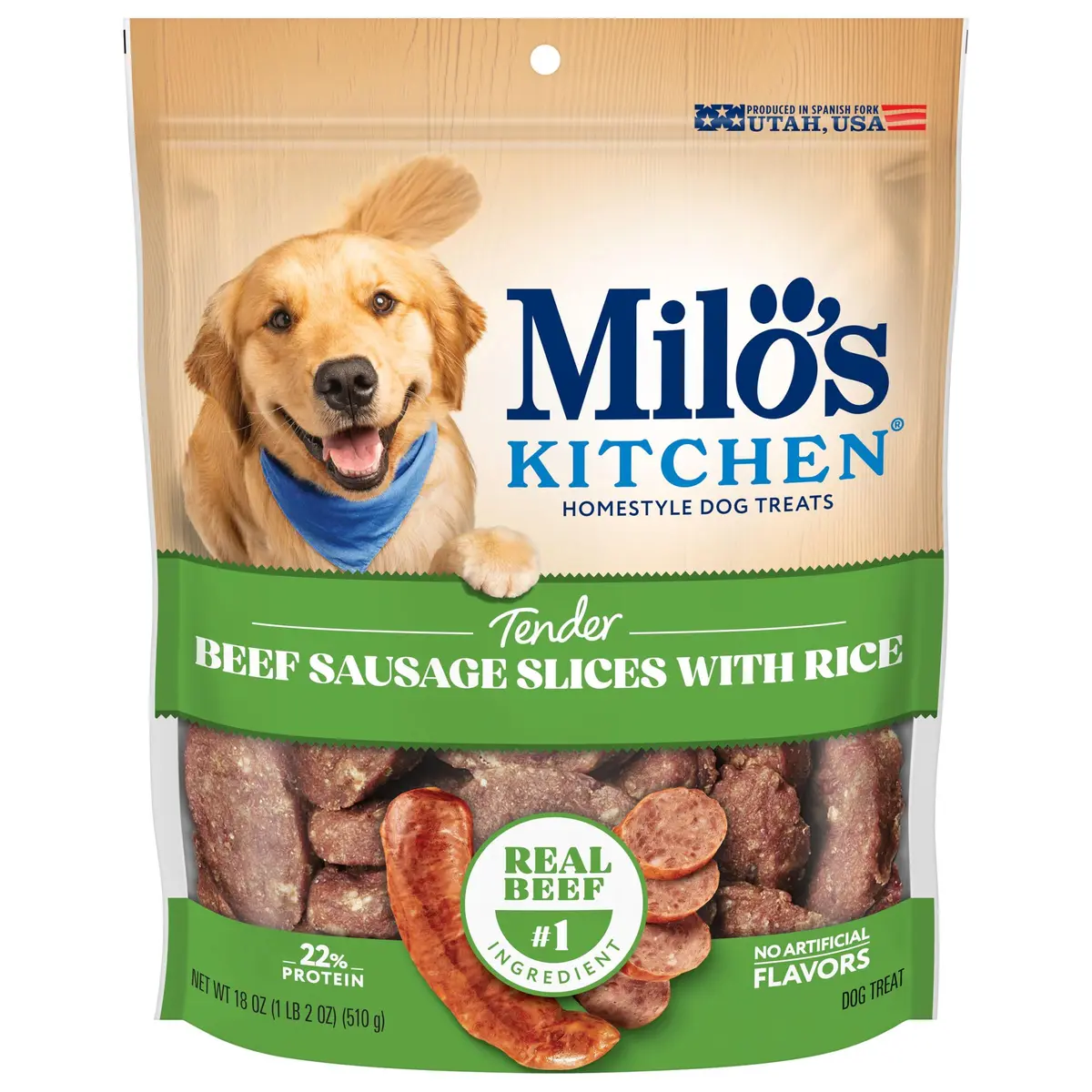 Milo's Kitchen Beef Sausage Slices with Rice Dog Treats 18 Oz | Tender, Real Beef, No Fillers - main product image